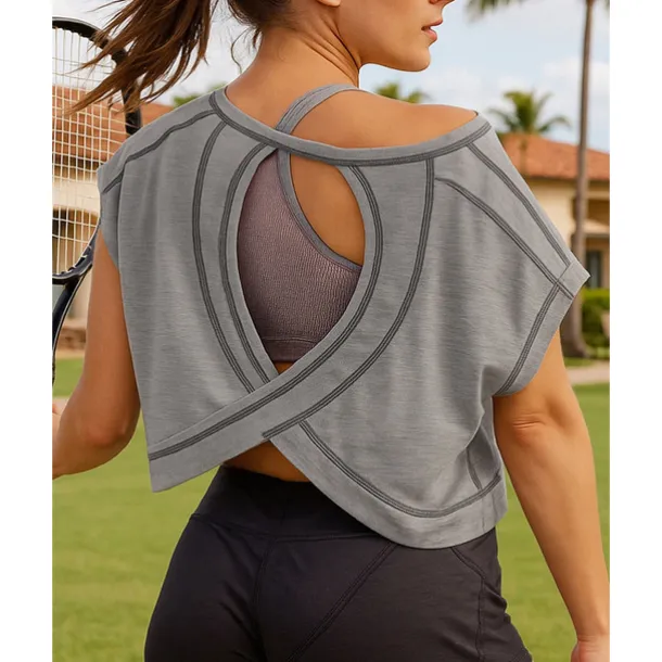 Women's Solid Colored Tennis Top Short Sleeves Backless Hole Sweat-Wicking Moisture Wicking Breathable Tennis Golf Pickleball Black Pink Gray Tennis Clothing