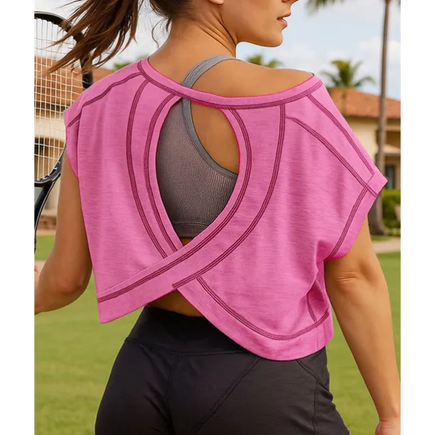 Women's Solid Colored Tennis Top Short Sleeves Backless Hole Sweat-Wicking Moisture Wicking Breathable Tennis Golf Pickleball Black Pink Gray Tennis Clothing