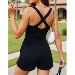 Women's Solid Colored Tennis Skirts with Shorts Sports Dress Sleeveless Ruched Hole Moisture Wicking Breathable Tennis Golf Pickleball Open Back Black White Royal Blue Tennis Clothing