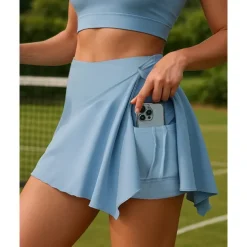 Women's Solid Colored Tennis Skirts Two-piece Suit Pocket Sweat-Wicking Moisture Wicking Breathable Tennis Golf Pickleball Black Navy Blue Sky Blue Tennis Clothing