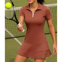 Women's Solid Colored Tennis Skirts with Shorts Sports Dress Short Sleeves Zipper Moisture Wicking Breathable Tennis Golf Pickleball Turndown Open Back Royal Blue Blue Sky Blue Tennis Clothing