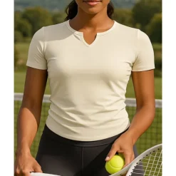Women's Solid Colored Tennis Top Short Sleeves Ruched Sweat-Wicking Moisture Wicking Breathable Tennis Golf Pickleball V Neck Black White Blue Tennis Clothing