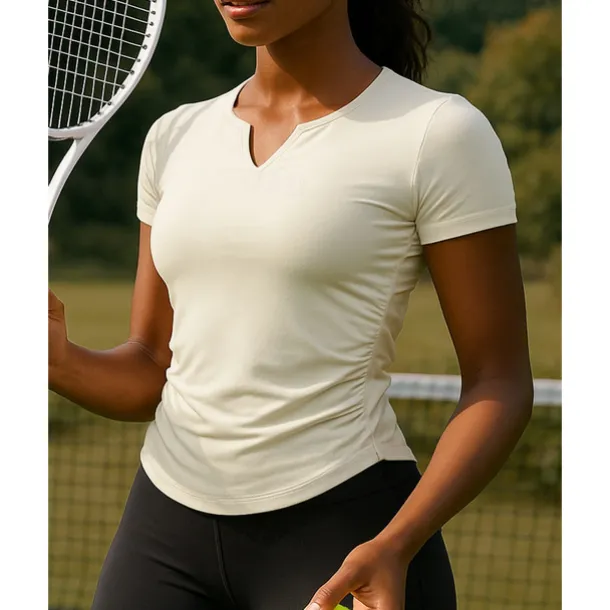 Women's Solid Colored Tennis Top Short Sleeves Ruched Sweat-Wicking Moisture Wicking Breathable Tennis Golf Pickleball V Neck Black White Blue Tennis Clothing