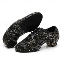 Women's Sparkling Ballroom Dance Shoes with Lace-Up Design and Soft Suede Sole – Comfortable Low Heel Latin Salsa Shoes for Dance Competitions and Parties