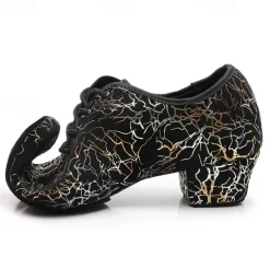 Women's Sparkling Ballroom Dance Shoes with Lace-Up Design and Soft Suede Sole – Comfortable Low Heel Latin Salsa Shoes for Dance Competitions and Parties