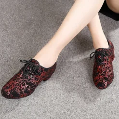 Women's Sparkling Ballroom Dance Shoes with Lace-Up Design and Soft Suede Sole – Comfortable Low Heel Latin Salsa Shoes for Dance Competitions and Parties