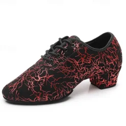 Women's Sparkling Ballroom Dance Shoes with Lace-Up Design and Soft Suede Sole – Comfortable Low Heel Latin Salsa Shoes for Dance Competitions and Parties