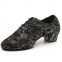 Women's Sparkling Ballroom Dance Shoes with Lace-Up Design and Soft Suede Sole – Comfortable Low Heel Latin Salsa Shoes for Dance Competitions and Parties