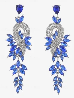 Women's Sparkling Crystal Dangle Earrings with Leaf Design | Perfect for Weddings and Parties