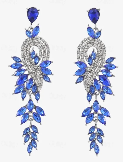Women's Sparkling Crystal Dangle Earrings with Leaf Design | Perfect for Weddings and Parties