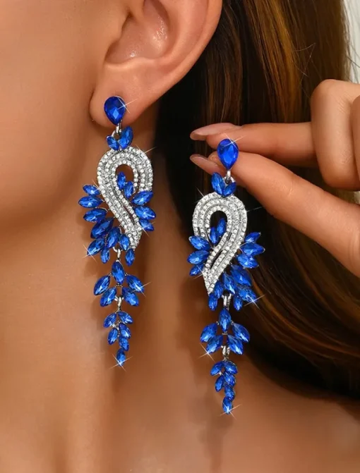 Women's Sparkling Crystal Dangle Earrings with Leaf Design | Perfect for Weddings and Parties