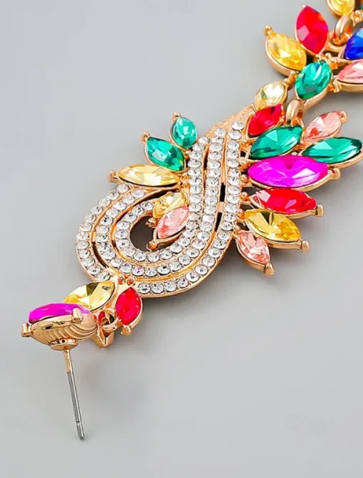 Women's Sparkling Crystal Dangle Earrings with Leaf Design | Perfect for Weddings and Parties