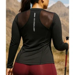 Women's Sport Shirt Hiking Tee shirt Hiking Shirt Long Sleeve Crew Neck Tee Tshirt Top Outdoor Quick Dry Lightweight Elastic Breathable Slim Pullover Polyester Black White Tennis Golf Running