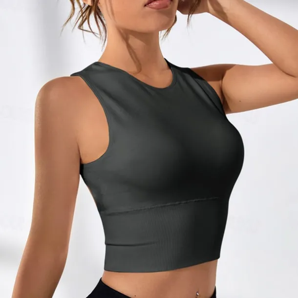 Women's Sports Bra High Support Open Back Removable Pad Solid Color Dark Grey Spandex Yoga Fitness Gym Workout Bra Top Sport Activewear High Impact Breathable Comfortable Stretchy Slim Home Outfits
