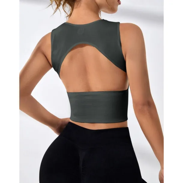 Women's Sports Bra High Support Open Back Removable Pad Solid Color Dark Grey Spandex Yoga Fitness Gym Workout Bra Top Sport Activewear High Impact Breathable Comfortable Stretchy Slim Home Outfits