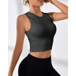 Women's Sports Bra High Support Open Back Removable Pad Solid Color Dark Grey Spandex Yoga Fitness Gym Workout Bra Top Sport Activewear High Impact Breathable Comfortable Stretchy Slim Home Outfits