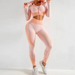 Women's Sports Bra with Tights Yoga Set 3-Piece Color Block Athletic Clothing Set Clothing Suit Black Pink Yoga Fitness Gym Workout High Waist Breathable Soft Long Sleeve Sport Activewear