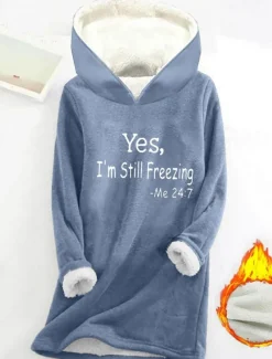 Women's Sporty Chic Hoodie Sweatshirt Pullover Sherpa Letter Casual Sports Print Warm Fuzzy Comfrt Hoodie Long Sleeve Top Micro-elastic Fall & Winter Comfrt Breathable Soft Fabric