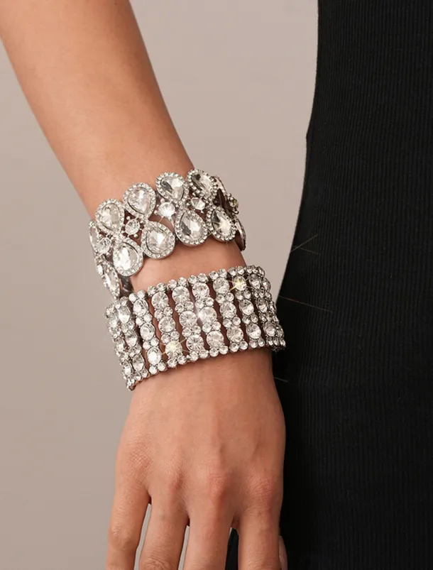 Women's Statement Rhinestone Cuff Bracelet - Glamorous Crystal Bangle for Cocktail Parties and Evening Events