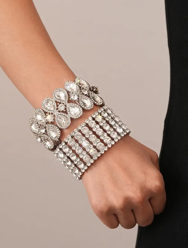 Women's Statement Rhinestone Cuff Bracelet - Glamorous Crystal Bangle for Cocktail Parties and Evening Events