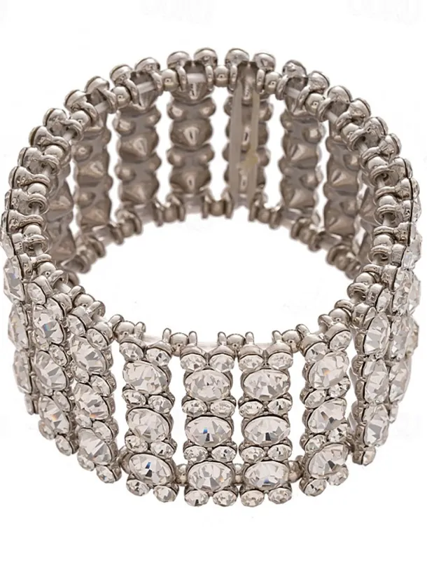 Women's Statement Rhinestone Cuff Bracelet - Glamorous Crystal Bangle for Cocktail Parties and Evening Events