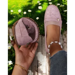 Women's Stitched Rhinestone Loafers – Comfortable Non-Slip Casual Driving Moccasins for Daily Wear