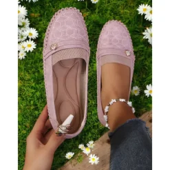 Women's Stitched Rhinestone Loafers – Comfortable Non-Slip Casual Driving Moccasins for Daily Wear