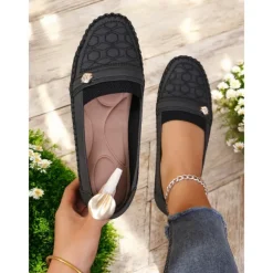 Women's Stitched Rhinestone Loafers – Comfortable Non-Slip Casual Driving Moccasins for Daily Wear