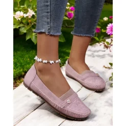 Women's Stitched Rhinestone Loafers – Comfortable Non-Slip Casual Driving Moccasins for Daily Wear