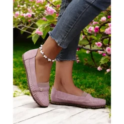 Women's Stitched Rhinestone Loafers – Comfortable Non-Slip Casual Driving Moccasins for Daily Wear