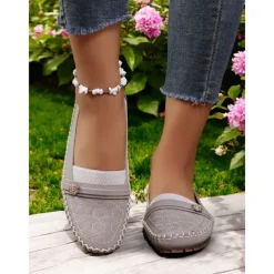 Women's Stitched Rhinestone Loafers – Comfortable Non-Slip Casual Driving Moccasins for Daily Wear