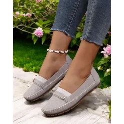 Women's Stitched Rhinestone Loafers – Comfortable Non-Slip Casual Driving Moccasins for Daily Wear