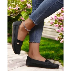 Women's Stitched Rhinestone Loafers – Comfortable Non-Slip Casual Driving Moccasins for Daily Wear