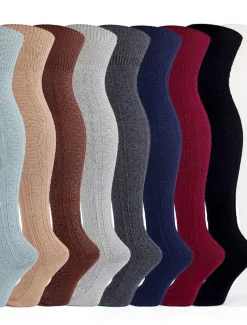 Women's Stockings Thigh-High Crimping Socks Tights Thermal Warm Leg Shaping High Elasticity Jacquard Knee high Socks Light Blue Black Wine One-Size