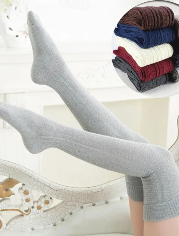 Women's Stockings Thigh-High Crimping Socks All Seasons Tights Thermal Warm Stretchy Knitting Fashion Casual Daily Navy Black White One-Size