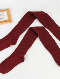 Women's Stockings Thigh-High Crimping Socks All Seasons Tights Thermal Warm Stretchy Knitting Fashion Casual Daily Navy Black White One-Size