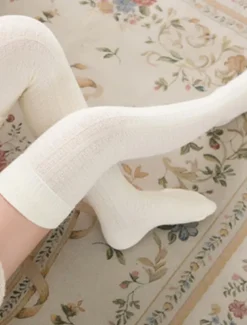 Women's Stockings Thigh-High Crimping Socks All Seasons Tights Thermal Warm Stretchy Knitting Fashion Casual Daily Navy Black White One-Size