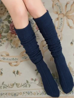 Women's Stockings Thigh-High Crimping Socks All Seasons Tights Thermal Warm Stretchy Knitting Fashion Casual Daily Navy Black White One-Size