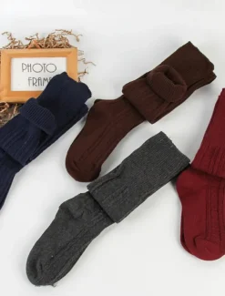 Women's Stockings Thigh-High Crimping Socks All Seasons Tights Thermal Warm Stretchy Knitting Fashion Casual Daily Navy Black White One-Size