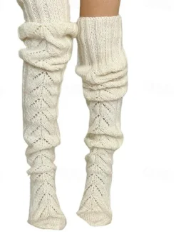 Women's Stockings Thigh-High Crimping Socks Winter Tights Thermal Warm High Elasticity Hole Winter Black Pink Grey One-Size