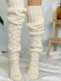 Women's Stockings Thigh-High Crimping Socks Winter Tights Thermal Warm High Elasticity Hole Winter Black Pink Grey One-Size