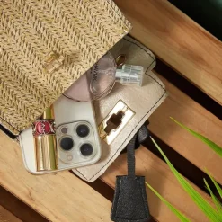 Women's Straw Top Handle Bag – Woven Summer Handbag with Gold Chain Strap & Turn-Lock Closure for Beach, Vacation & Casual Outings