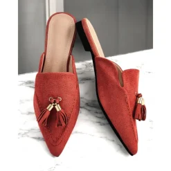 Women's Stylish Camel Suede Loafer Mules with Tassel Detail | Perfect for Casual and Dressy Occasions