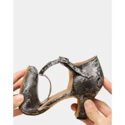 Women's Stylish Metallic Latin Dance Shoes with Soft Suede Sole and T-Strap | Perfect for Practice and Performances
