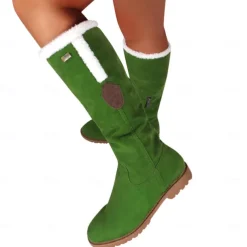 Women's Suede Knee-High Boots with Fleece Lining - Brown Winter Casual Boots for Outdoor Activities