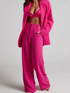 Women's Suits Pants Blazer Business Causal Festival Work Office / Business Casual Solid Colored Single Breasted One-button Loose Fit Men's Suit Black / Yellow / Fuchsia - V Neck