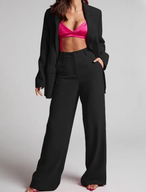 Women's Suits Pants Blazer Business Causal Festival Work Office / Business Casual Solid Colored Single Breasted One-button Loose Fit Men's Suit Black / Yellow / Fuchsia - V Neck