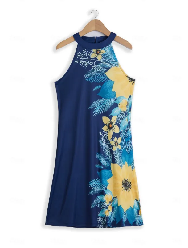 Women's Summer Dress Halter Neck Dress Print Dress Active Fashion Streetwear Outdoor Vacation Daily Regular Fit Paisley Sleeveless Halter Neck Yellow Royal Blue Blue Dark Blue Summer Spring