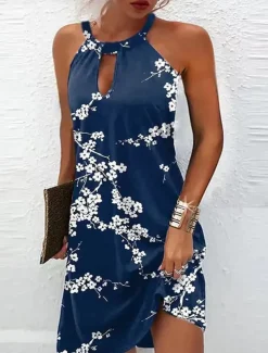 Women's Summer Dress Halter Neck Dress Print Dress Active Fashion Streetwear Outdoor Vacation Daily Regular Fit Paisley Sleeveless Halter Neck Yellow Royal Blue Blue Dark Blue Summer Spring