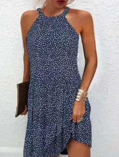 Women's Summer Dress Halter Neck Dress Print Dress Active Fashion Streetwear Outdoor Vacation Daily Regular Fit Paisley Sleeveless Halter Neck Yellow Royal Blue Blue Dark Blue Summer Spring